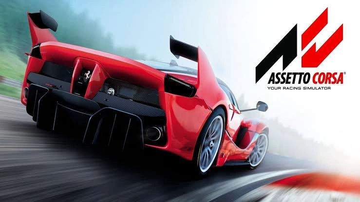 کاور بازی Assetto Corsa با نمایش سوپراسپرت قرمز Ferrari FXX K در حال رانندگی سریع